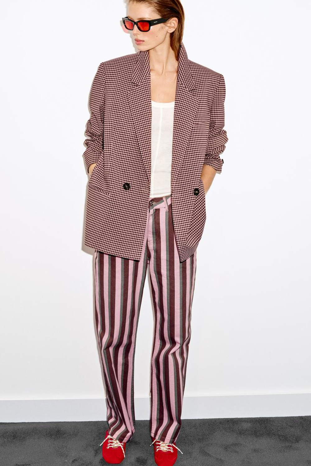 ZARA КОЖАНЫЕ БАЛЕТКИ С МЕХОМ, КРАСНЫЙ