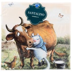 НАБОР САЛФЕТОК ИЗ 2-Х ШТ "СИНИЕ КОТЫ. ПРО ЛЮБОВЬ",40Х40СМ, 100% ХЛОПОК,ТВИЛ, БЕЖ