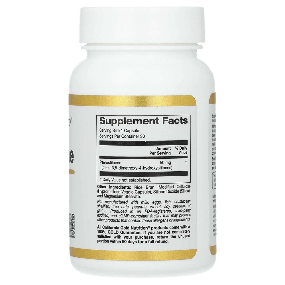 California Gold Nutrition, птеростильбен, 50 мг, 30 растительных капсул
