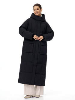 Пуховик длинный с капюшоном, черная, SilverFox