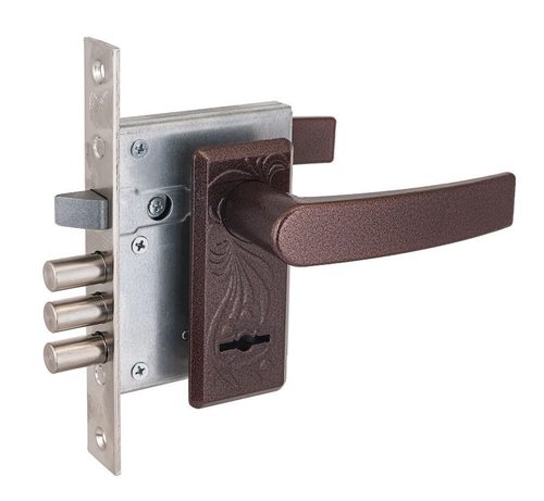 Замок врезной Рязань ЗВ 9-8/13 антик медь с мал.накл НР-002 Ш  м/о 55м с/ручк.74500 3кл. /4417