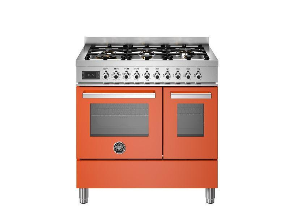 Варочный центр Bertazzoni, 6 газовых конфорок, два многофункциональных электрических шкафа, 90 см Оранжевый глянец