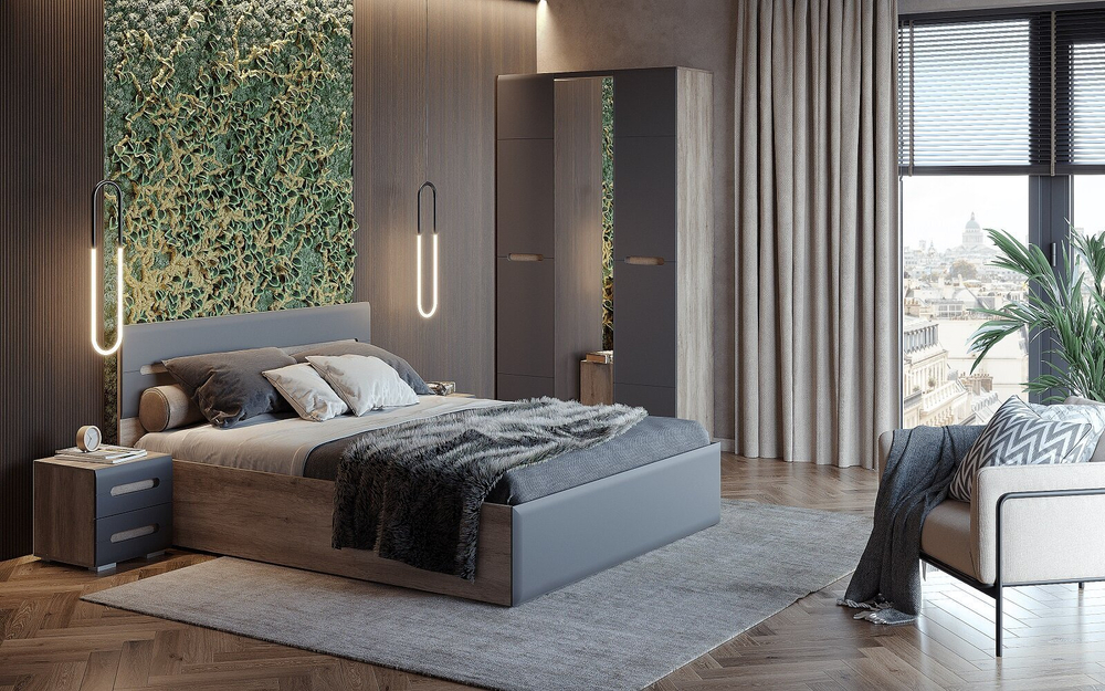 Кровать с реечным настилом Наоми КР-11 160х200, графит