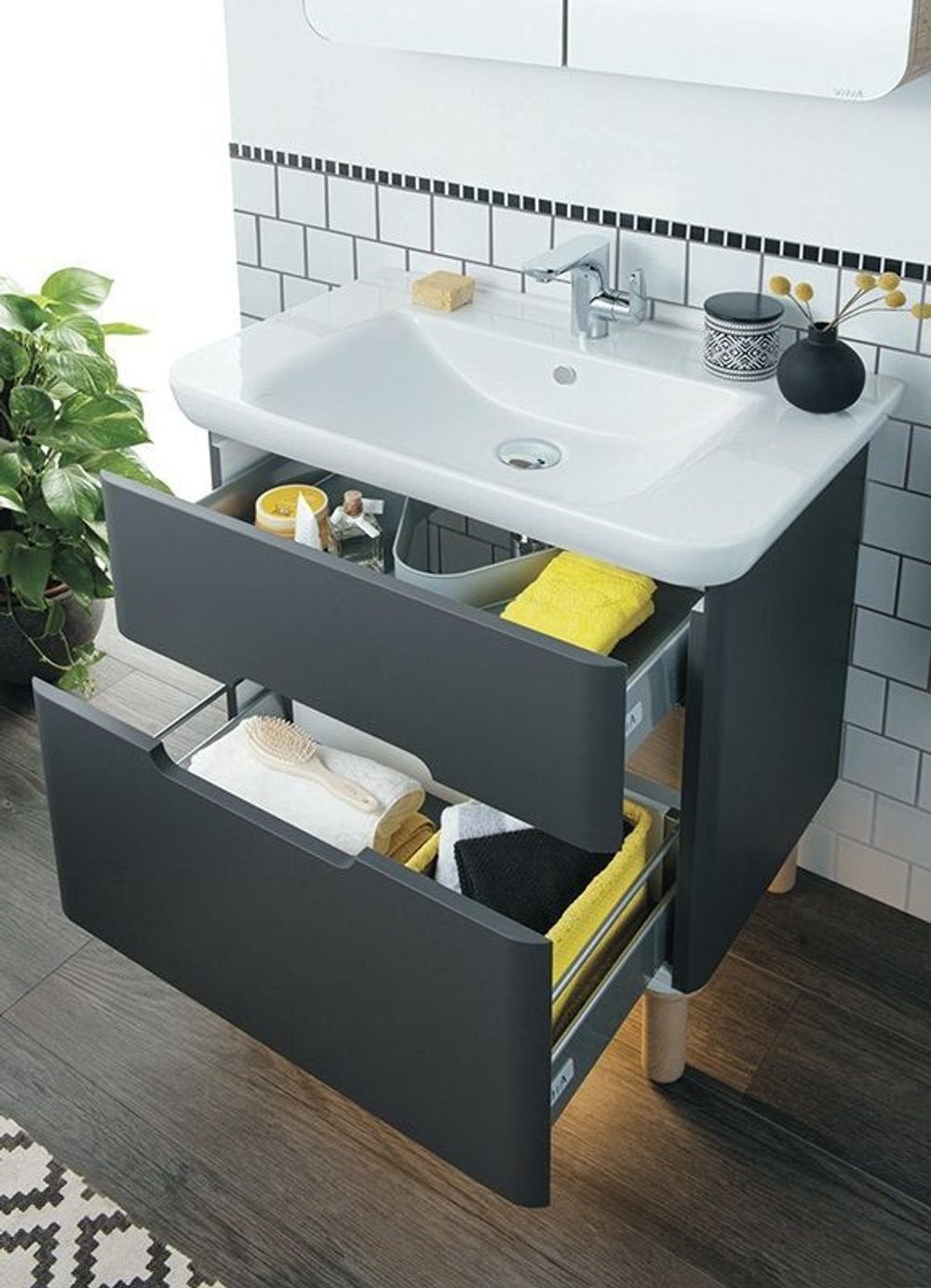 Тумба с раковиной VitrA Sento 80 с 2 ящиками антрацит матовый