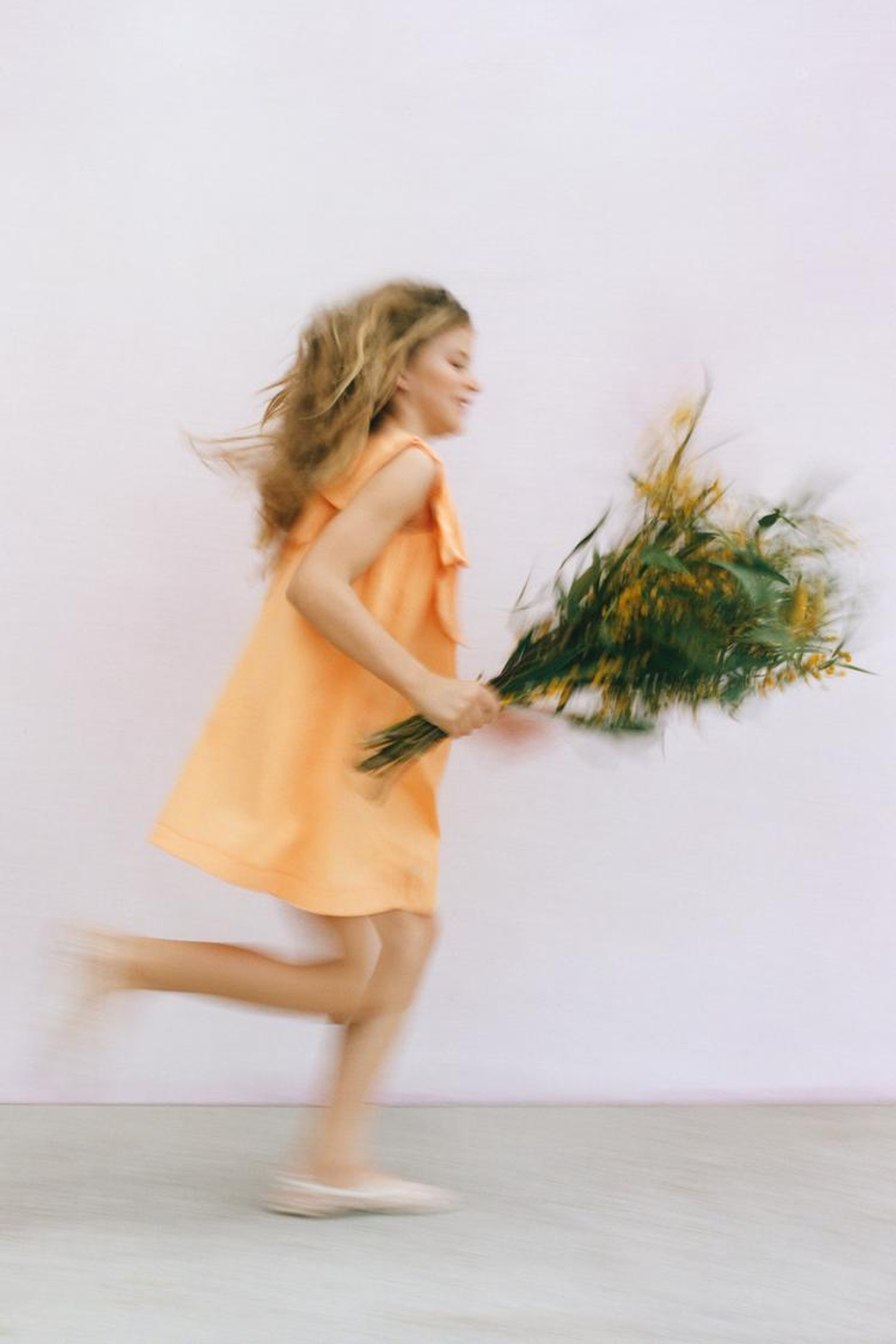 ZARA АСИММЕТРИЧНОЕ ПЛАТЬЕ С БАНТОМ, ОРАНЖЕВЫЙ