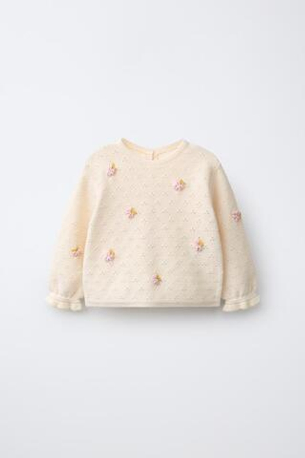 ZARA СВИТЕР С АЖУРНЫМ УЗОРОМ И УЗЕЛКАМИ, ЭКРЮ