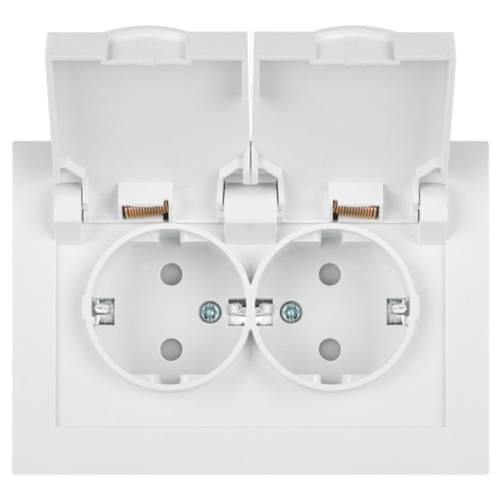 Розетка Intro Accent 6-210-01 двойная с заземлением 2х2P+E Schuko с крышками штор. 16А-250В IP44 СУ AL/CU белый | Intro