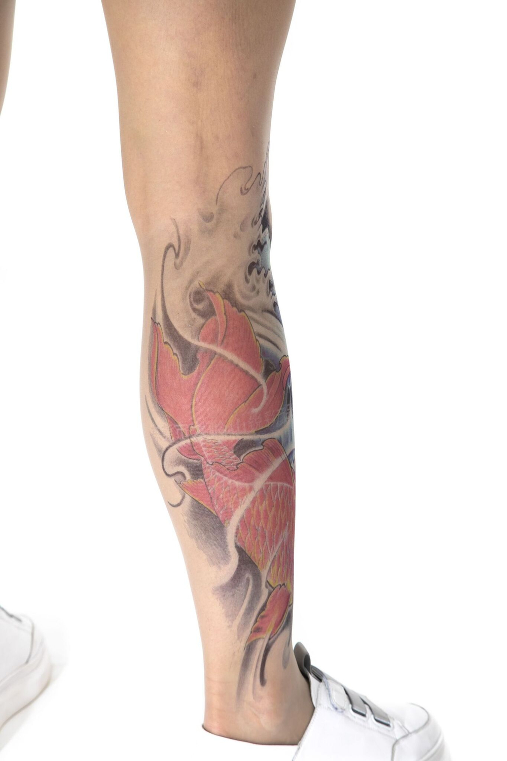 Колготки с принтом на правой ножке в виде черепа и рыбы (Размер: S-M-L) (Цвет: бежевый)