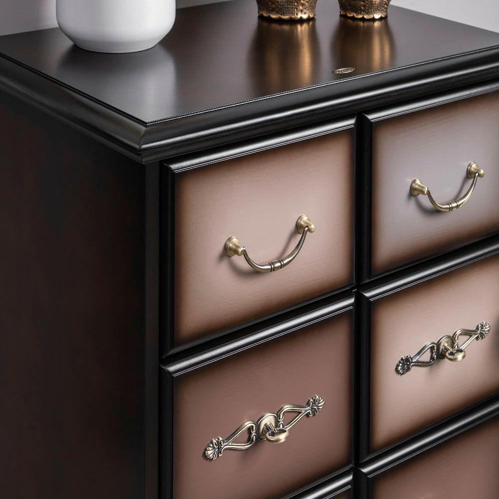Комод "Пандора"- 5 с 4 ящиками Орех Оберджин, цвет фасада Шоколад