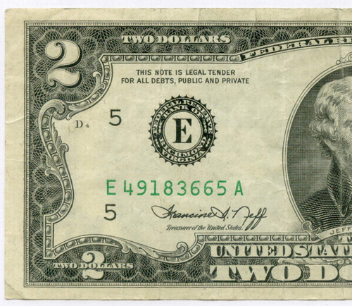 Банкнота США 2 доллара 1976 E 49183665 A (Ричмонд). VF