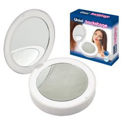 ULK-F70 2AAA WHITE Зеркало карманное с подсветкой 1Х+2Х. На батарейках 2AАА не в-к. Белый. ТМ Uniel