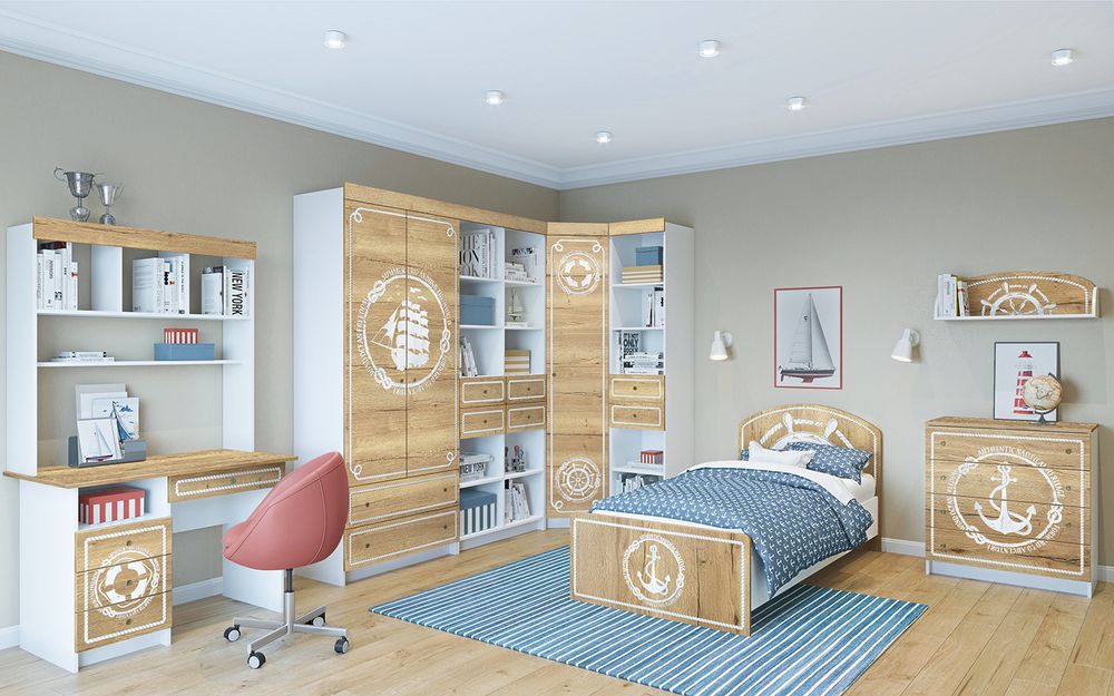 Надстройка "Юнга" НД 1040.1 (белый/дуб цикорий), ЛДСП, ДСВ Мебель, г. Пенза