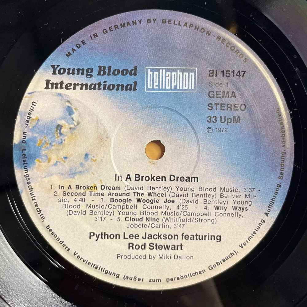 Винтажная виниловая пластинка LP Python Lee Jackson Featuring Rod Stewart In A Broken Dream (Germany 1978)