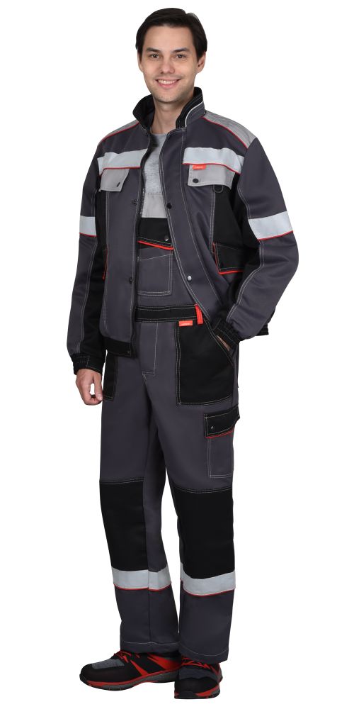 Костюм СИРИУС-ПОЛИНОМ куртка кор., п/к, тёмно-серый со светло-серым, чёрным, красным и СОП Костюм СИРИУС-ПОЛИНОМ куртка кор., п/к, тёмно-серый со светло-серым, чёрным, красным и СОП