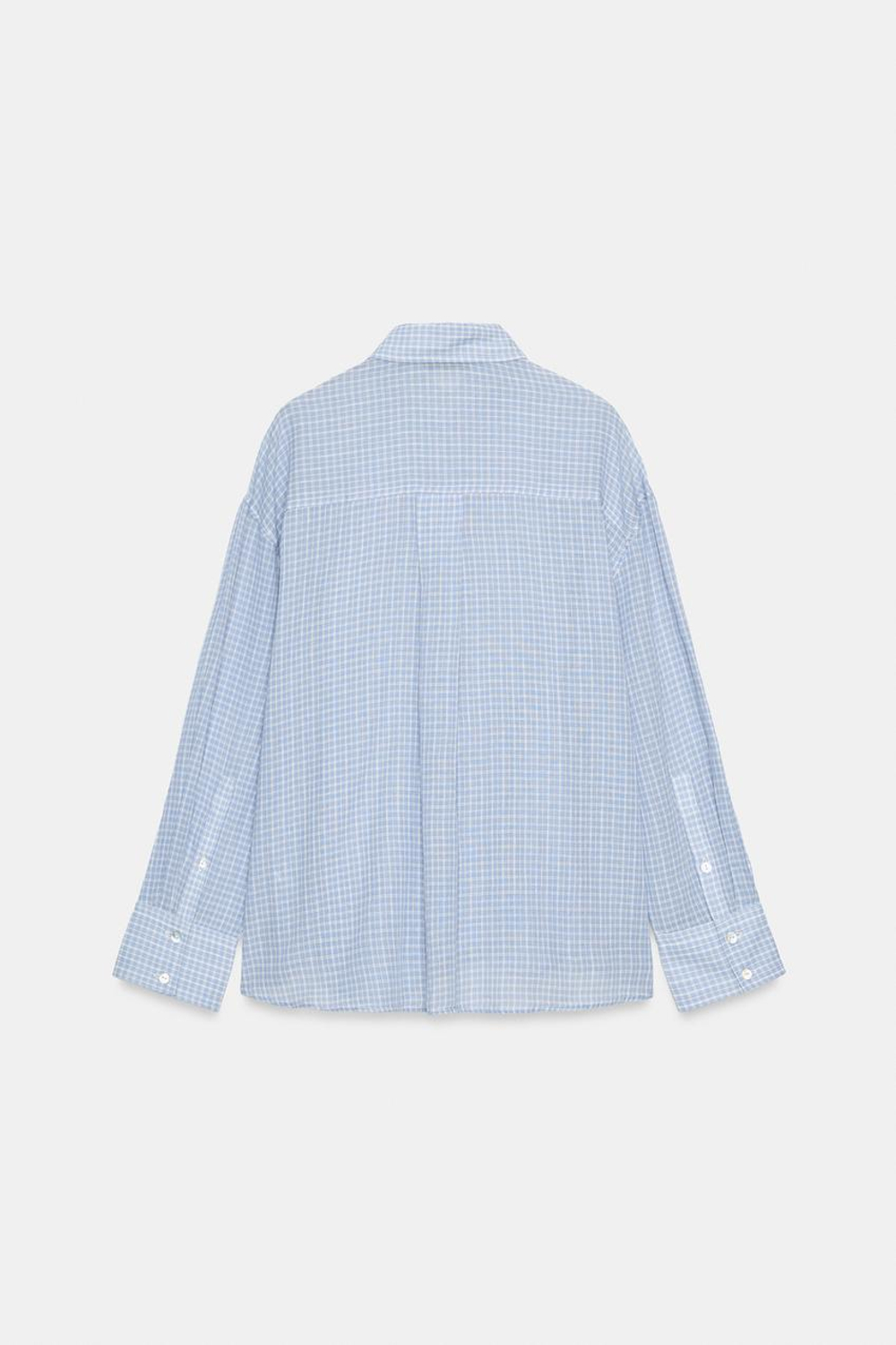 ZARA РУБАШКА ОВЕРСАЙЗ С КАРМАНОМ, ЭКРЮ/СИНИЙ