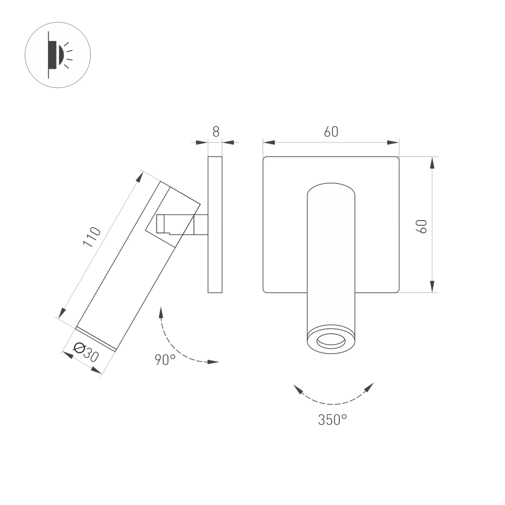 Светильник SP-READER-NB-S60x60-3W Warm2700 (BK, 20 deg, 230V) (Arlight, IP20 Металл, 3 года) 052947