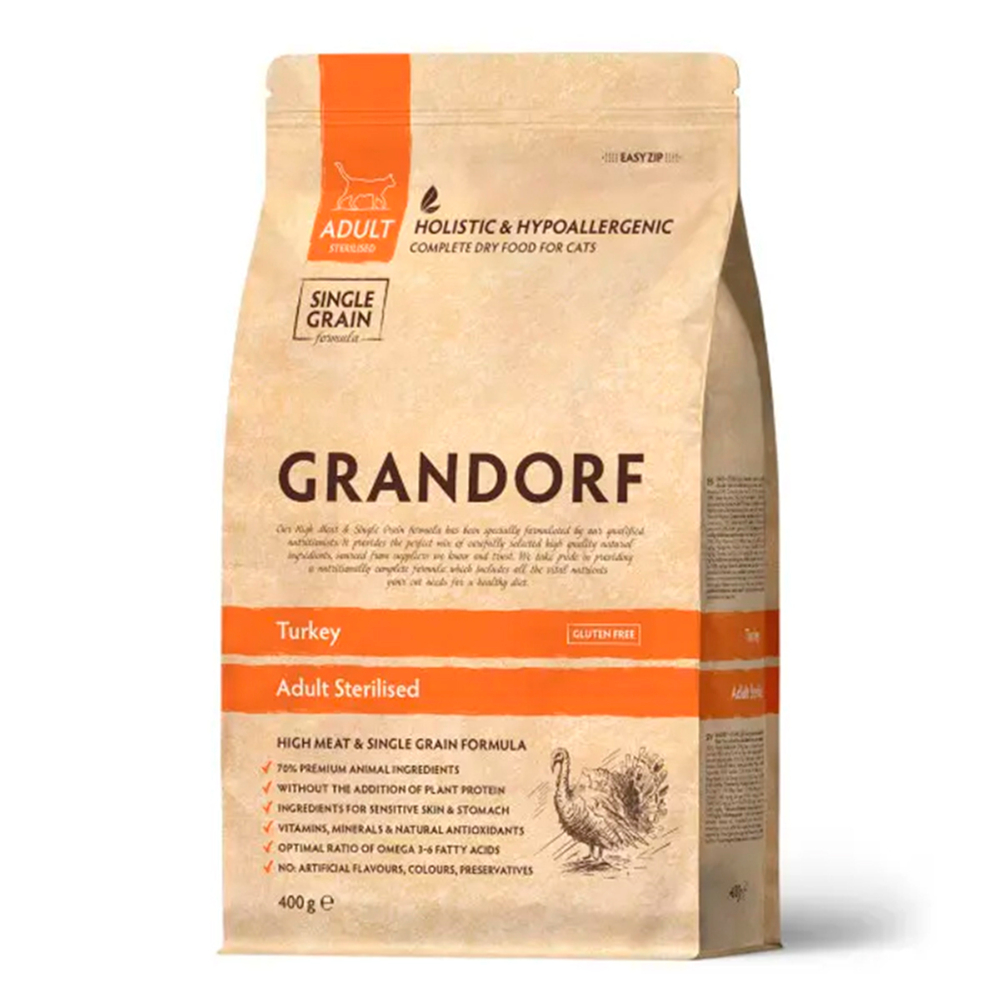 Сухой корм Grandorf Сat Turkey STERILISED с индейкой для кастр. кошек 400 г (Грандорф)