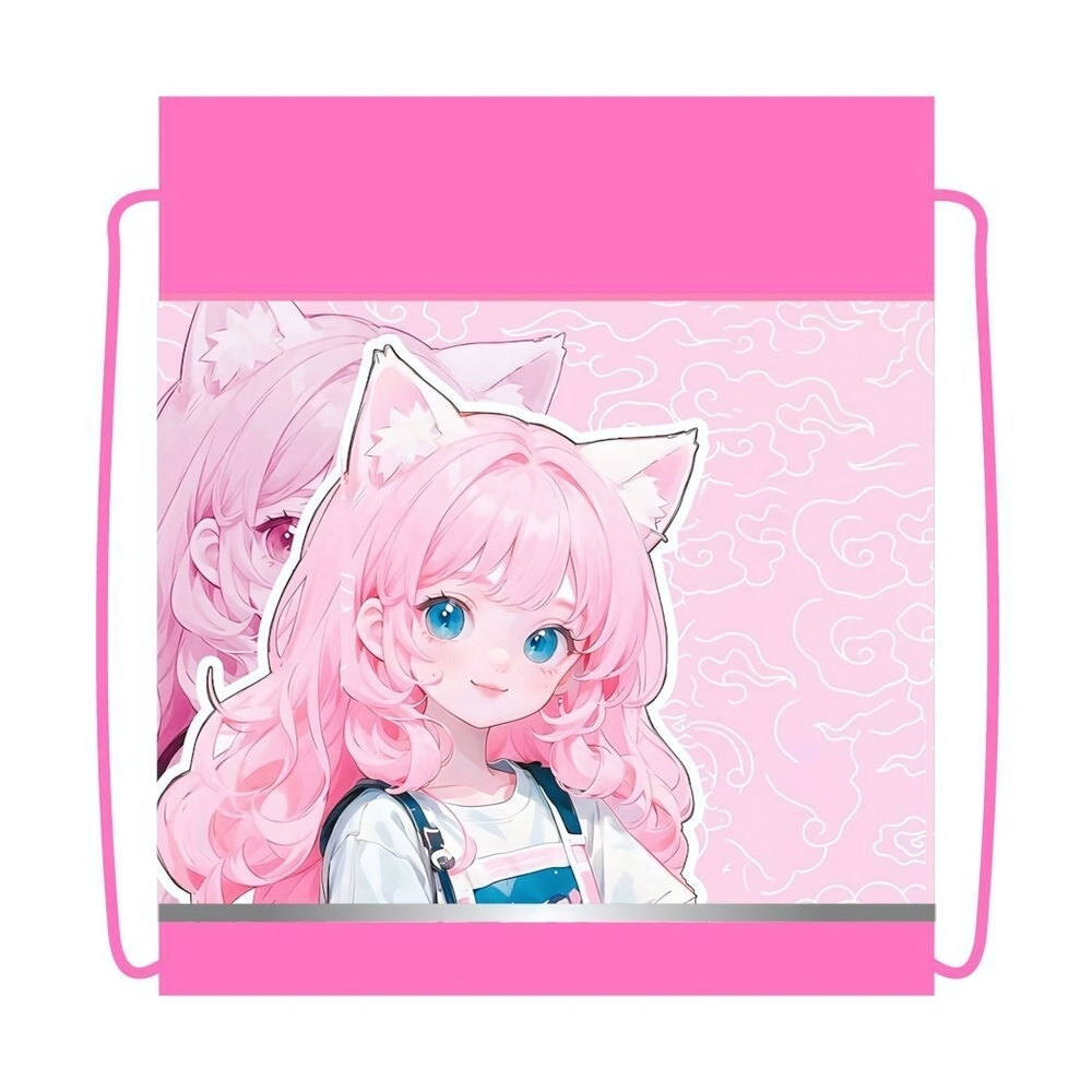 Сумка д/сменной обуви, ткань, с карманом "Девочка-кошка" (Пчелка)