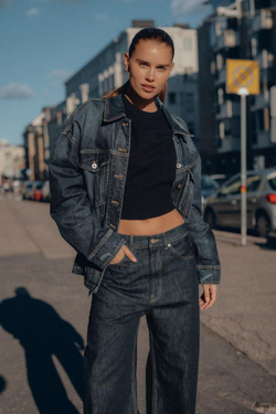 ZARA УКОРОЧЕННЫЙ ОДНОТОННЫЙ ДЖЕМПЕР, МОРСКОЙ СИНИЙ