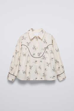 ZARA РУБАШКА С ПРИНТОМ «САПОГИ», ЭКРЮ