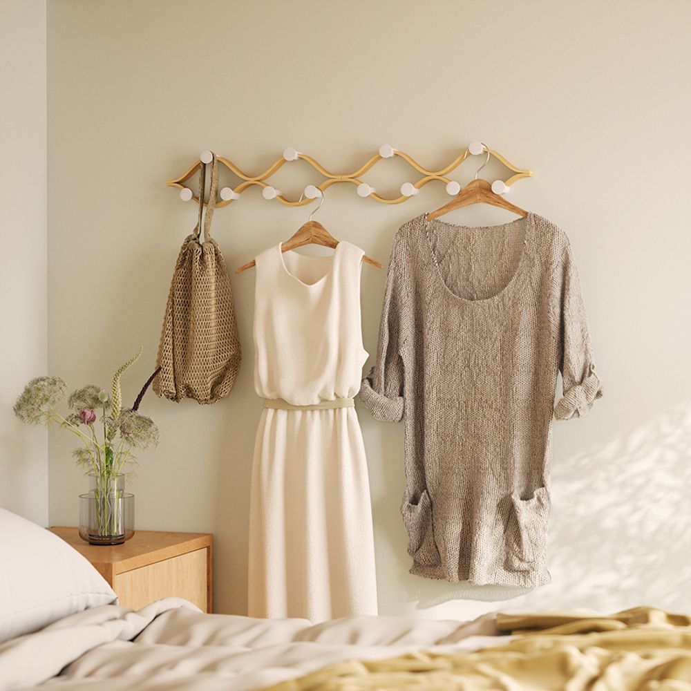 Вешалка настенная Montage, 6 крючков, натуральное дерево/белая