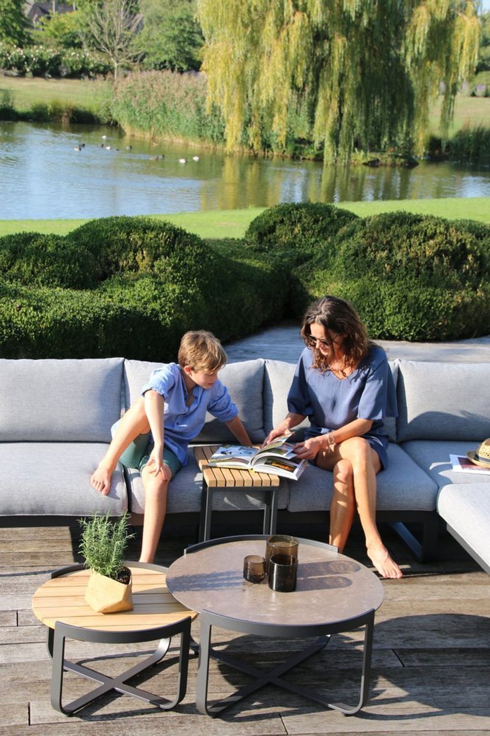 Boden, стол кофейный антрацит/коричневый, алюминий/закаленное стекло с керамической печатью