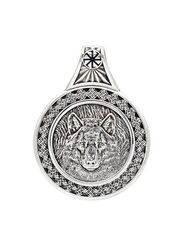 Оберег с символом Велеса и волком большой - подвеска из мельхиора