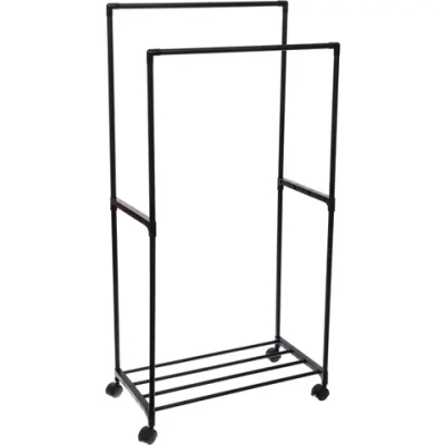 Вешалка гардеробная напольная на колёсах с блокировкой двойная «ПЕРФЕКТХАУС», цвет черный, нагрузка до 15 кг, 57.5*30*115см