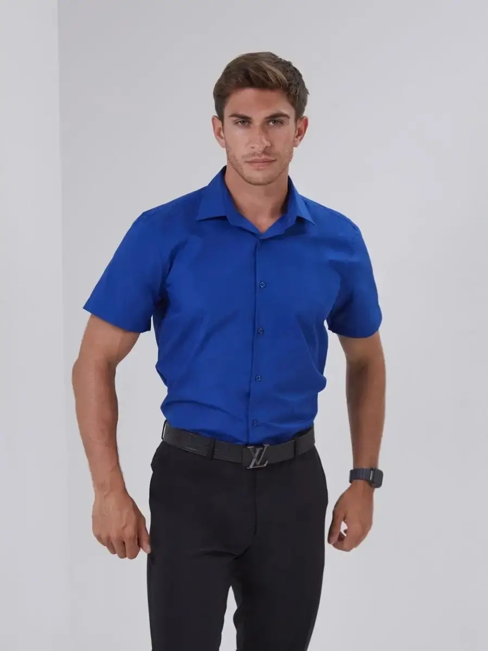 Рубашка приталенная SLIM FIT с коротким рукавом, синяя