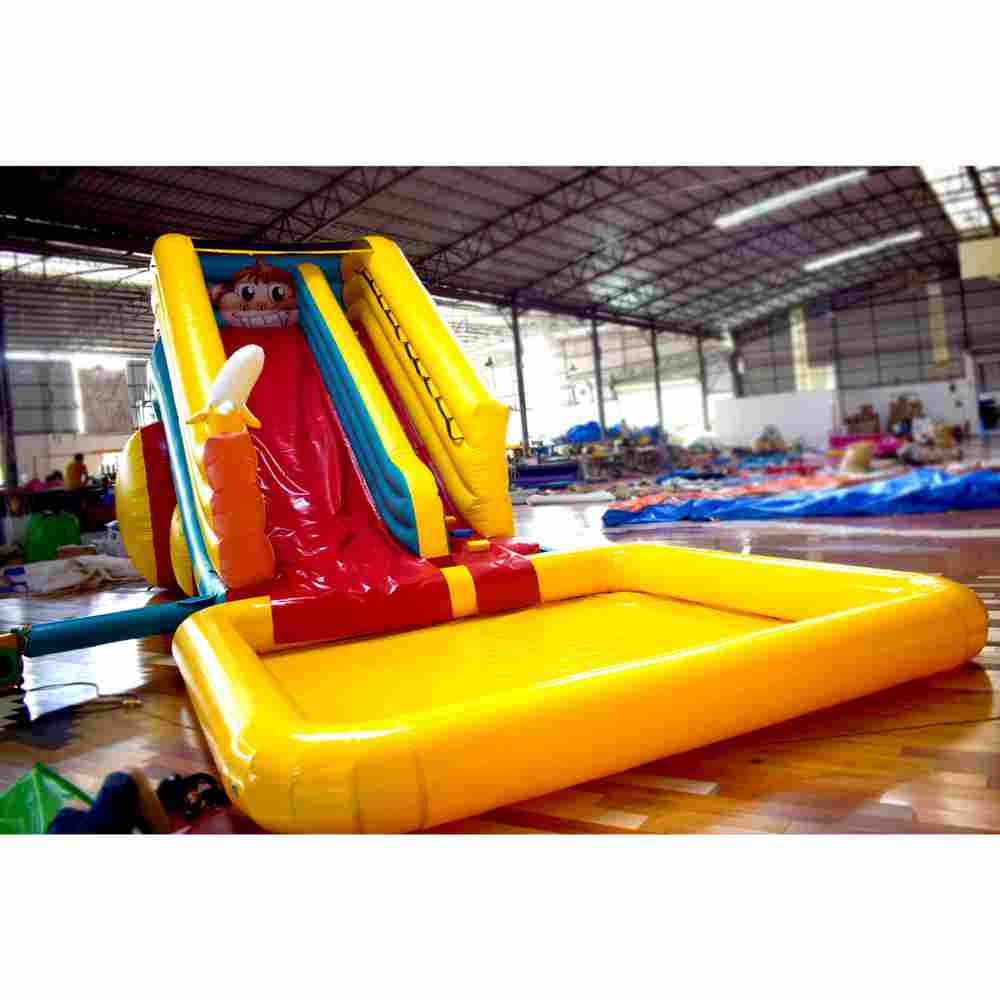 Надувная горка с бассейном «Мартышка» на постоянной подкачке 10*4*5 м