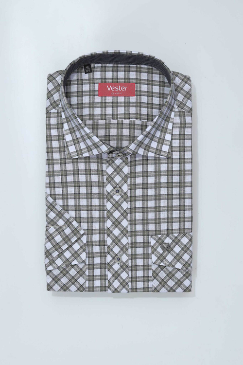 Сорочка мужская VESTER короткий рукав, клетка, хлопок