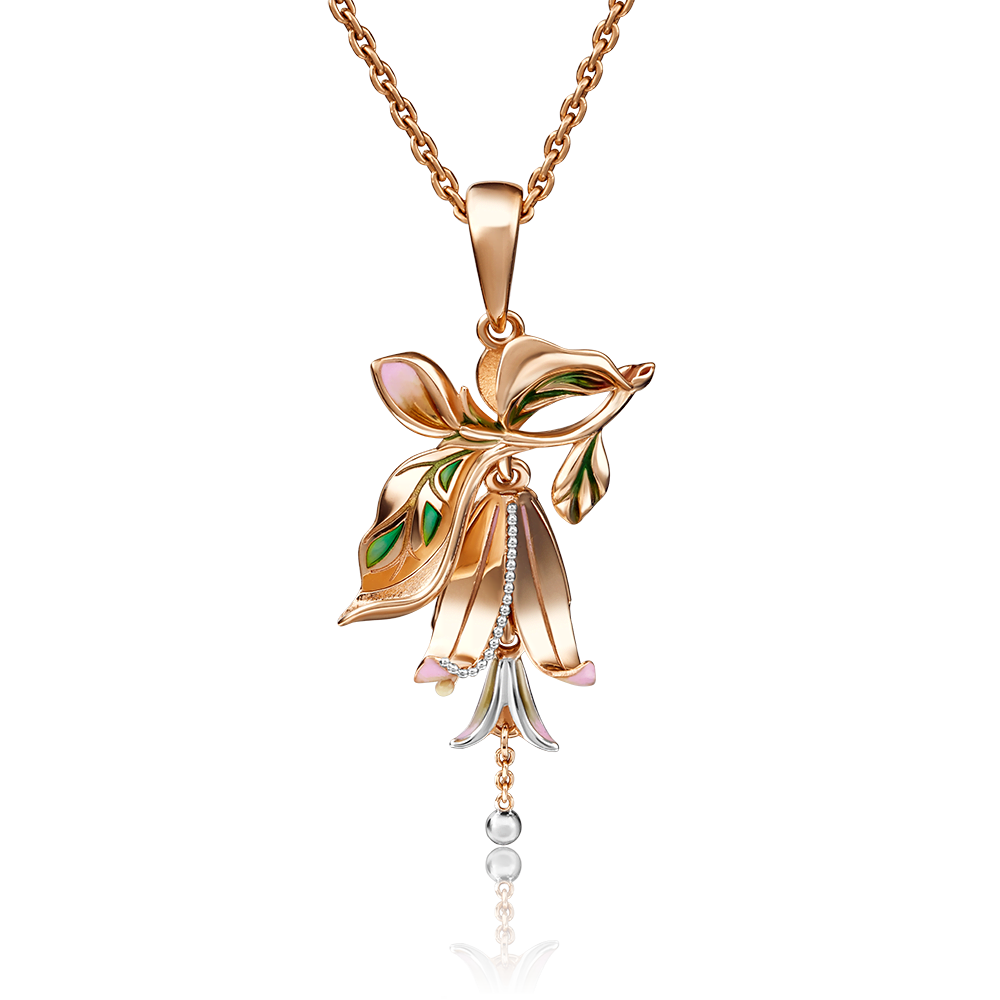 Подвеска «Колокольчик» из красного золота с эмалью