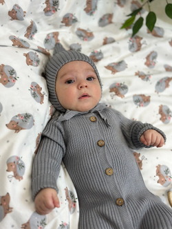 Вязаный комплект (Комбинезон на пуговицах+чепчик) Дождь хлопок RinaAmari