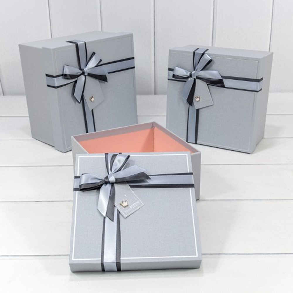 Коробка 21х21х12.3 см Набор 3 шт (Серый)