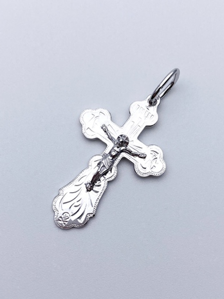 Крест из серебра/Родий/С подвижным ухом/С алмазной огранкой