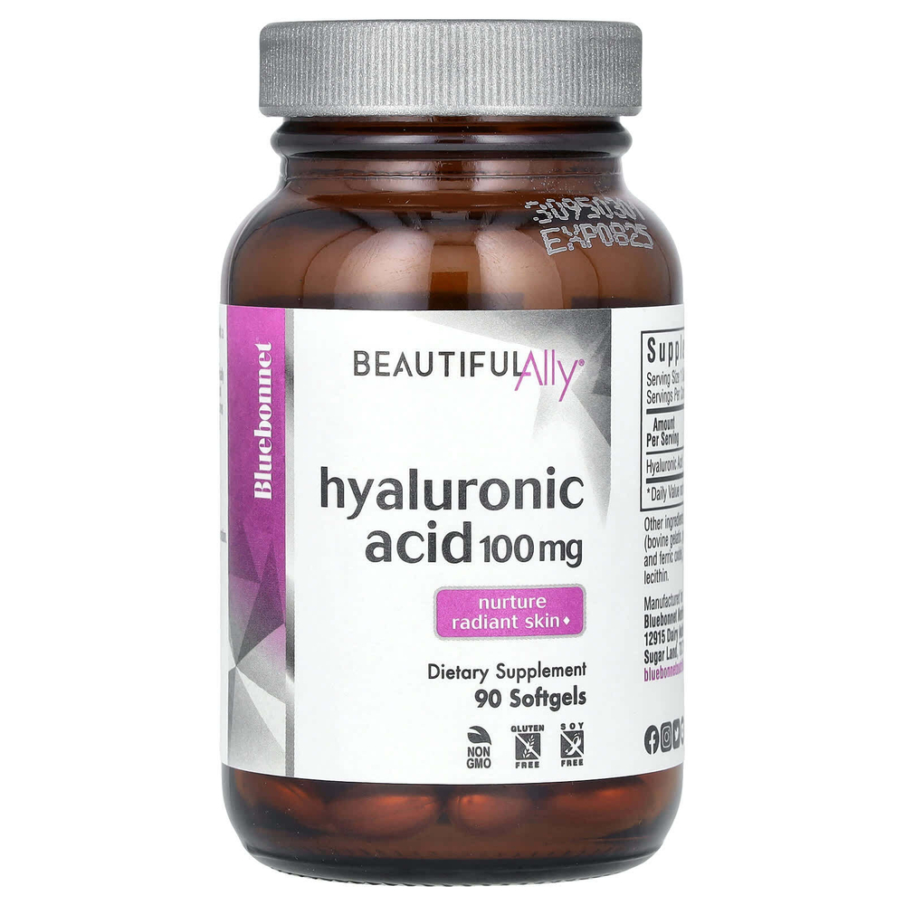 Bluebonnet Nutrition, Beautiful Ally, гиалуроновая кислота, 100 мг, 90 мягких таблеток