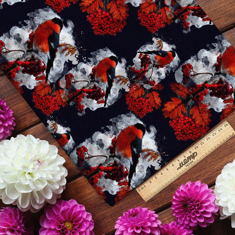 Ткань барби снегирь с рябиной