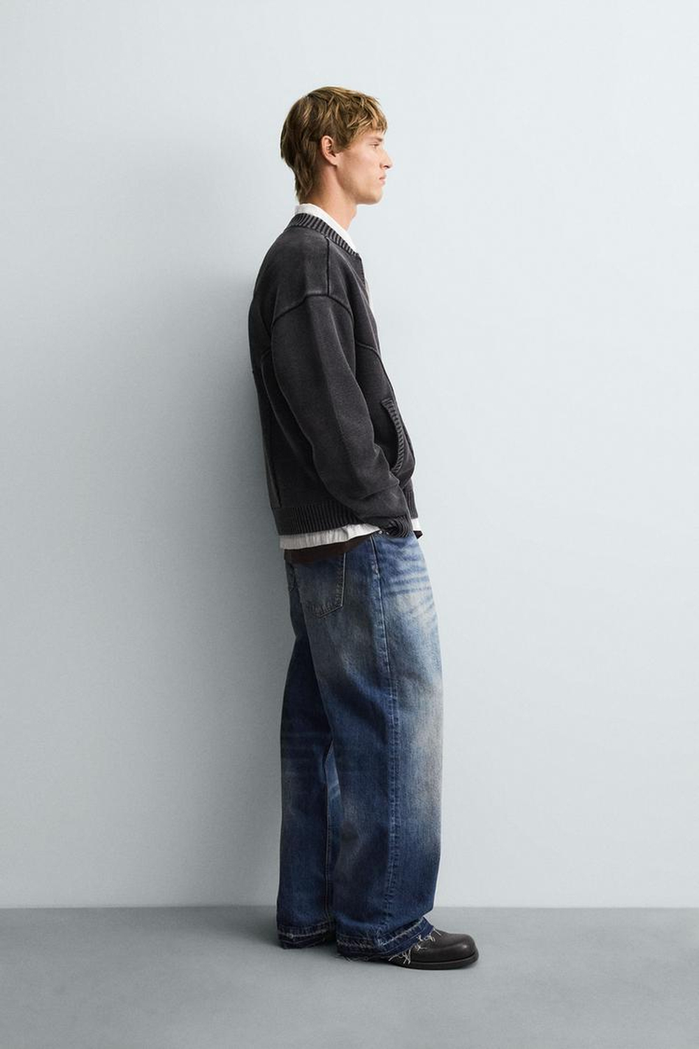 ZARA КАРДИГАН ИЗ ТРИКОТАЖА С ЭФФЕКТОМ ПОТЕРТОСТИ, КОРИЧНЕВЫЙ