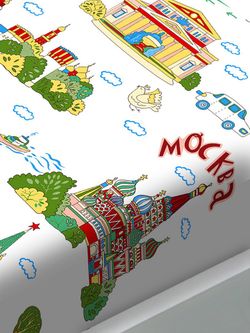 Постельное белье  поплин Сказка "Москва" 2-спальное  Наволочка 50х70 см 2 шт  Простынь на резинке 160x200 см  Пододеяльник 175x215 см