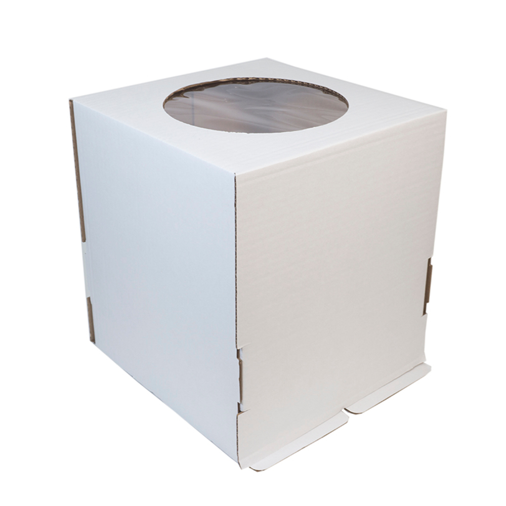 Коробка для торта с окном гофрокартон 240*240*240 мм (белая)