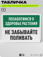 Табличка для обеспечения безопасности "Позаботимся о здоровье растения, не забывайте поливать", для офиса, по охране труда для предприятия, организаций, 40х30 см, Silver Plane x Айдентика Технолоджи