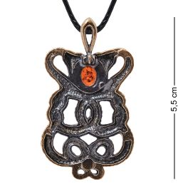 AM- 768 Подвеска «Змеи Переплетение « (латунь, янтарь)