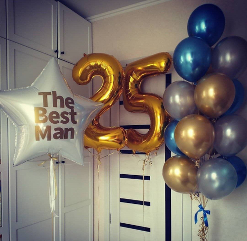 Премиум набор цифры с шарами хром , большая звезда с надписью