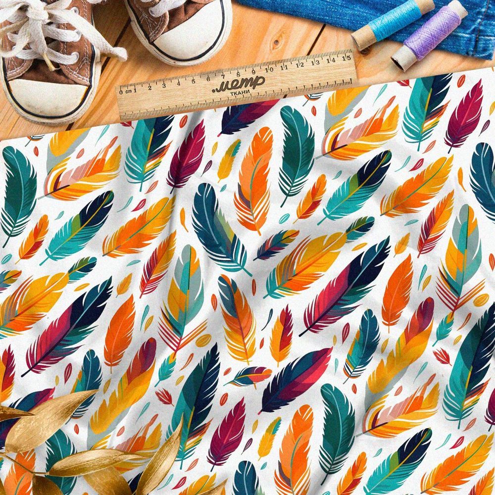 Ткань премиум бифлекс разноцветные перья