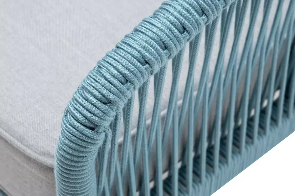 "Канны" кресло плетеное из роупа, каркас алюминий светло-серый (RAL7035) муар, роуп бирюзовый круглый, ткань светло-серая