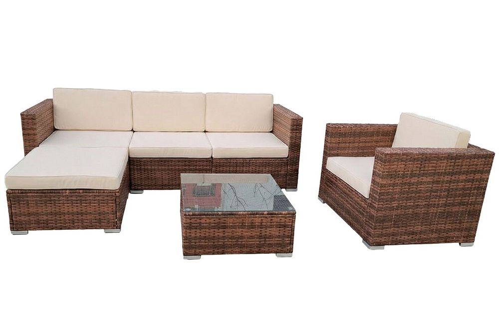 "Даллас" лаунж-зона из искусственного ротанга на 5 персон, цвет коричневый