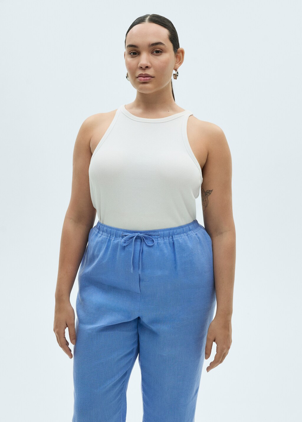 Прямые брюки с хлопком и льном