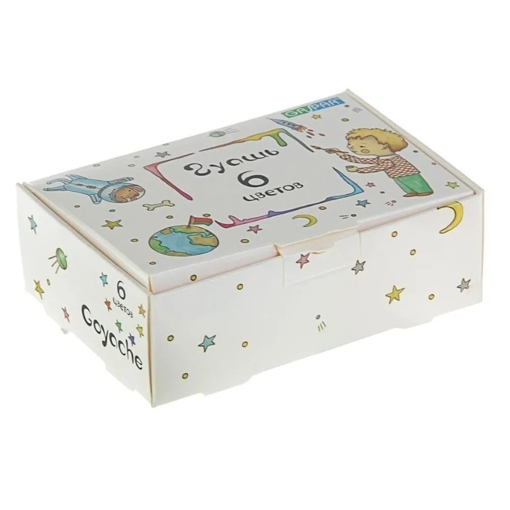 Гуашь для рисования детская - 6 цветов, набор пастообразной гуаши в баночках для творчества ребенка, Gaspar