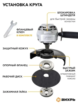 Болгарка УШМ-230/2300 Вихрь 2300 Вт, 230мм, 6000 об/ мин, болгарка 230мм