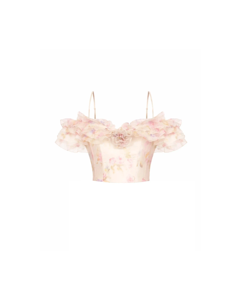 Мэй (May), топ из молочной органзы с цветочным принтом